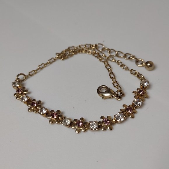 Pretty Gold Tone With Purple And Clear Stones Avon Flower Anklet Or Bracelet - Picture 1 of 8